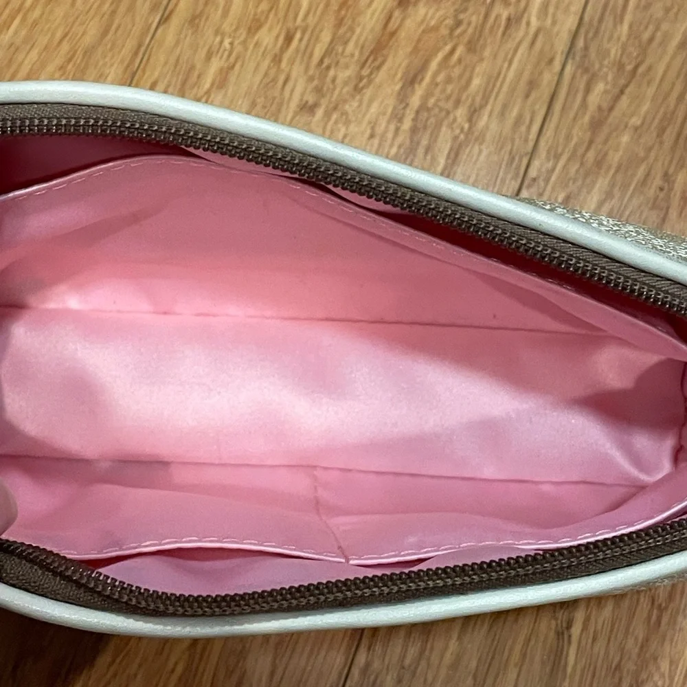 Coach Signature Stripe Zip Cosmetic Pouch in Beige with Pink & Cream Stripe - Picture 2 of 3
